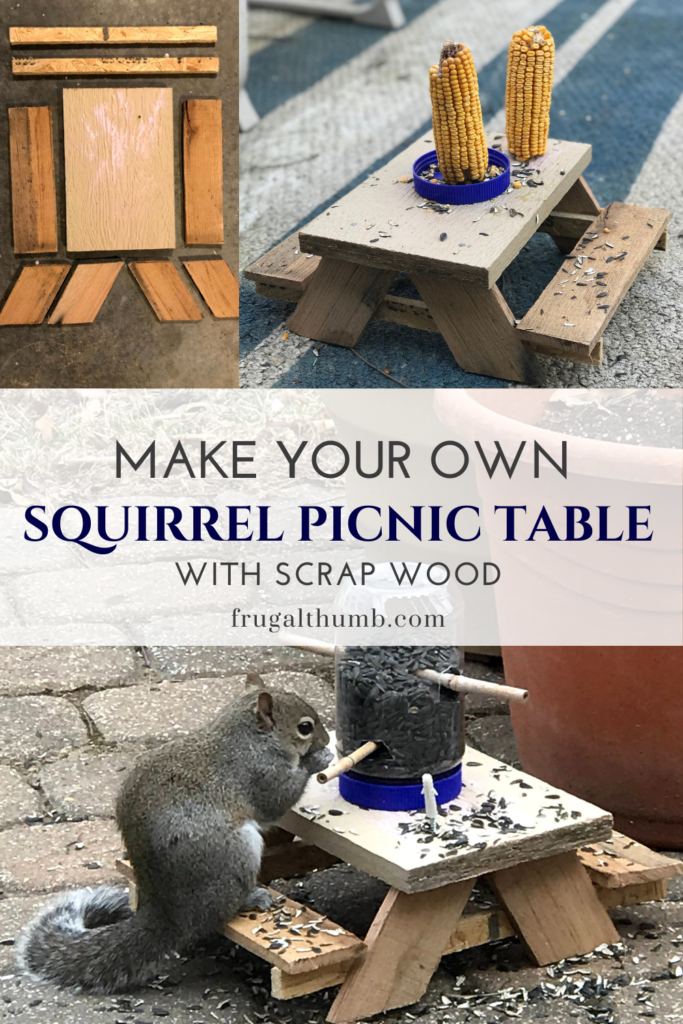 pinterest pin for squirrel picnic table with scrap wood