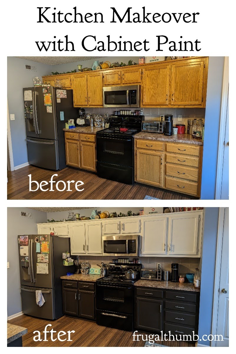 before and after photo of kitchen cabinets