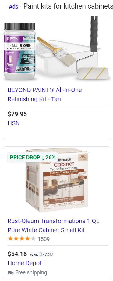 Internet search with pricing for various DIY kitchen cabinet painting kits